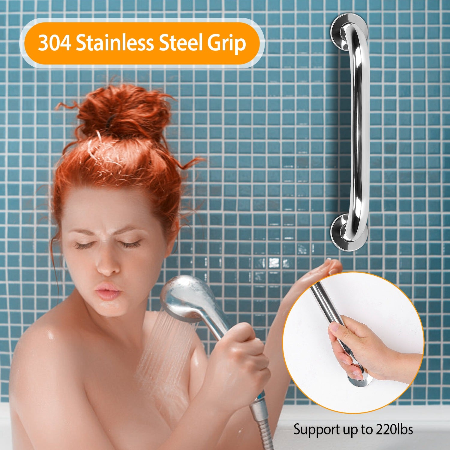 2PCS Stainless Steel Bath Grab Bar 19.7in Safety Handle