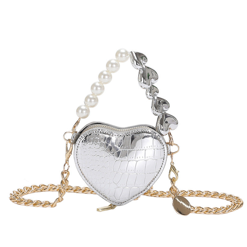 Mini Love Shape Pearl Handbag Cute Chain Shoulder Messenger Bag