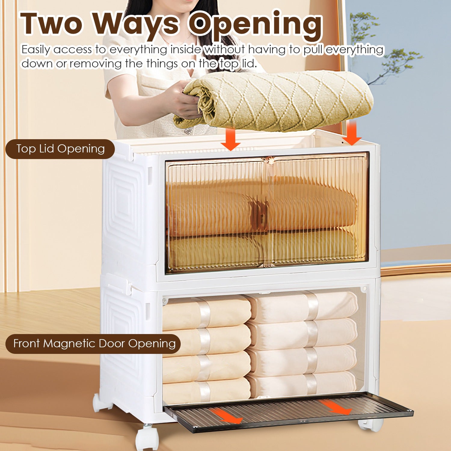 4Pc Foldable Storage Bins with Wheels Stackable Closet Organizer