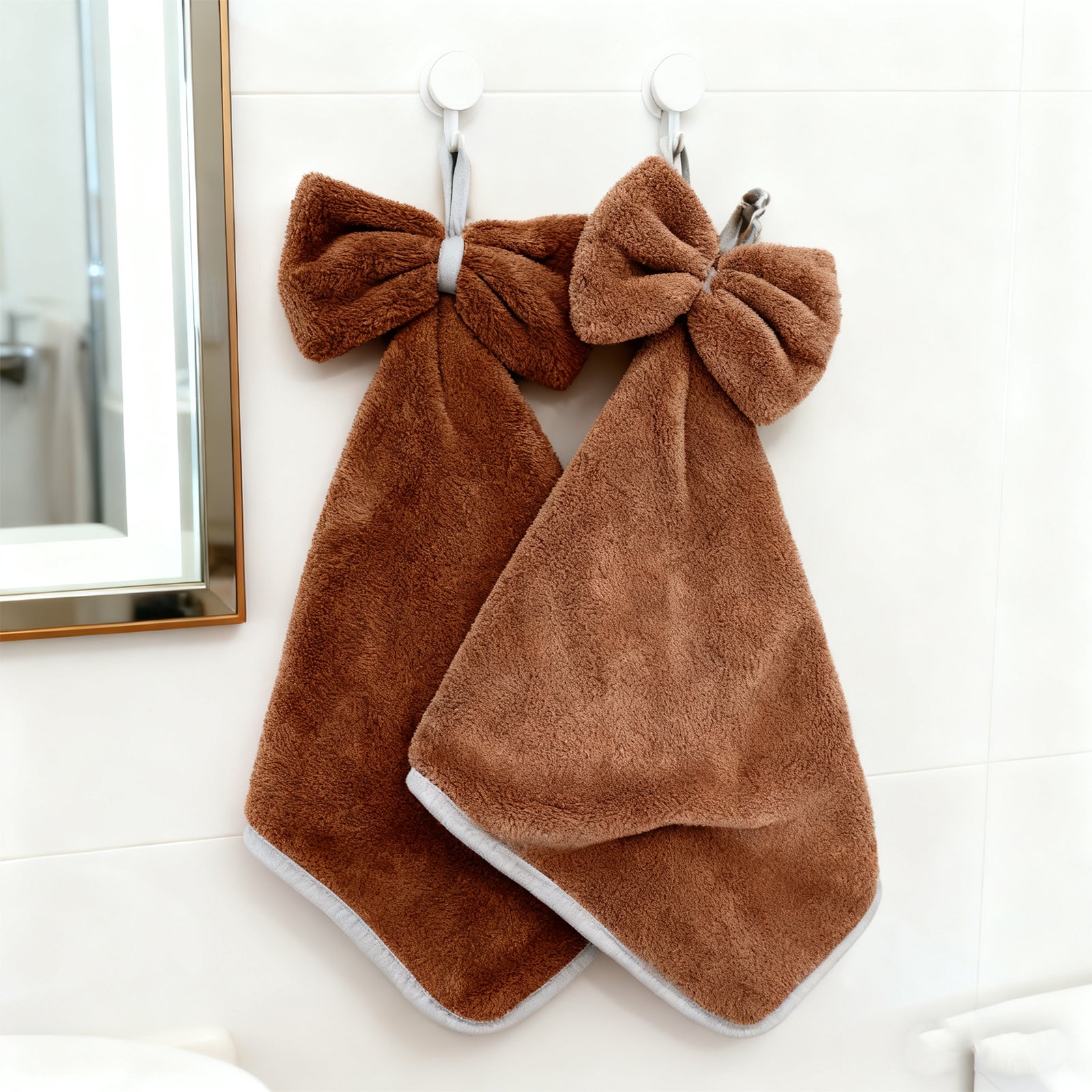 Bowtie Hand Towel Dark Coffee Soft Bathroom Hanging Towel