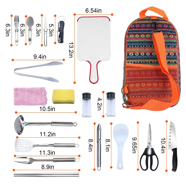 19 Piece Camping Cookware Set Portable Outdoor Cooking Kit