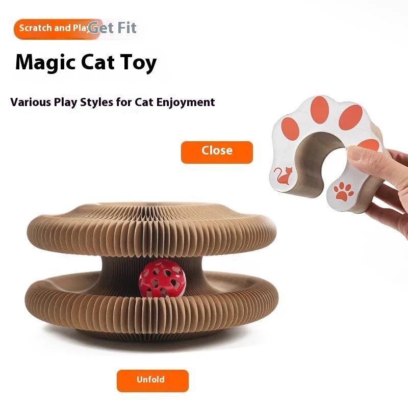 Foldable Cat Scratching Post Toy – Accordion Style Interactive Scratcher with Wood Grain Design