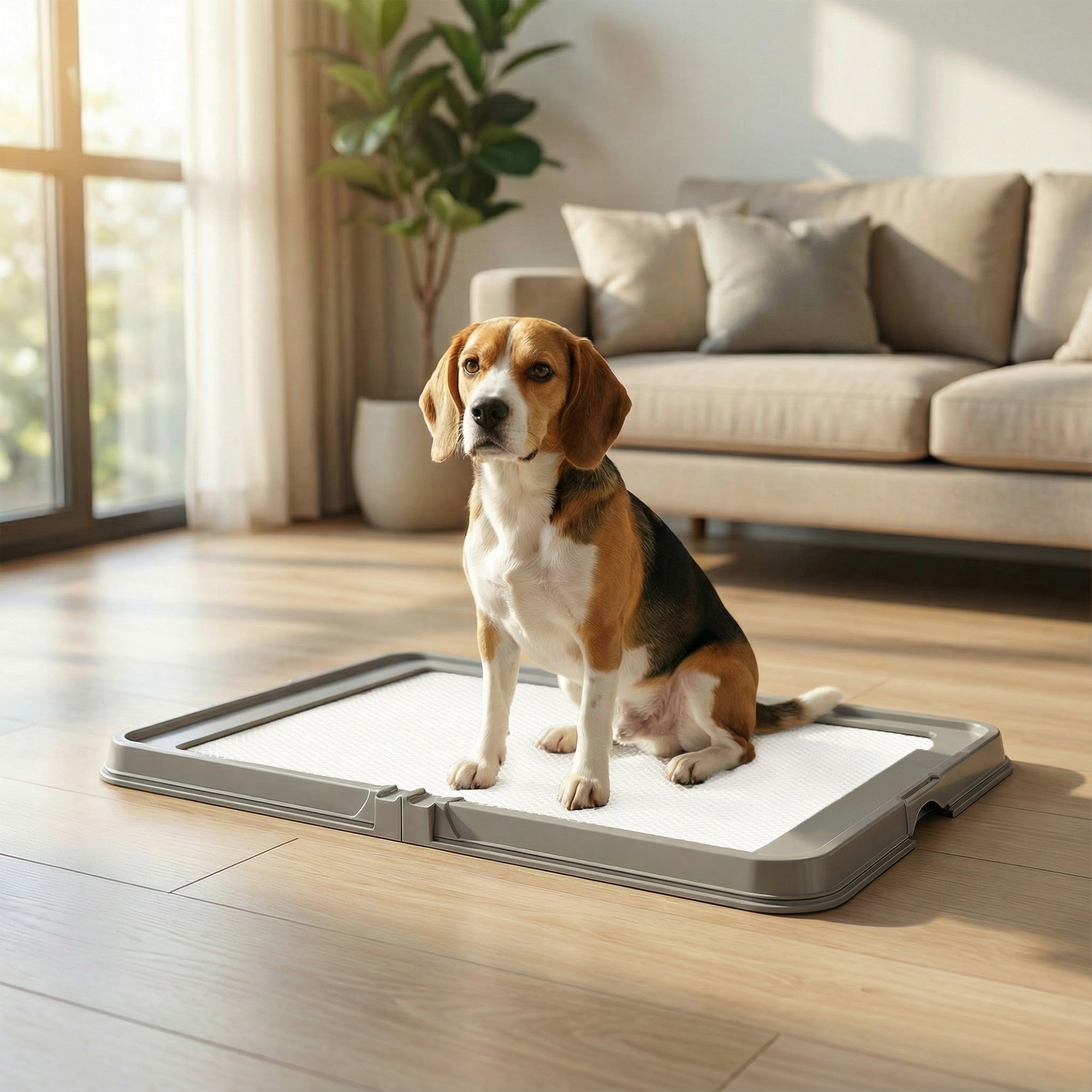Foldable Dog Pee Pad Holder Tray – Indoor Dog Potty Training Toilet with Raised Wall Design