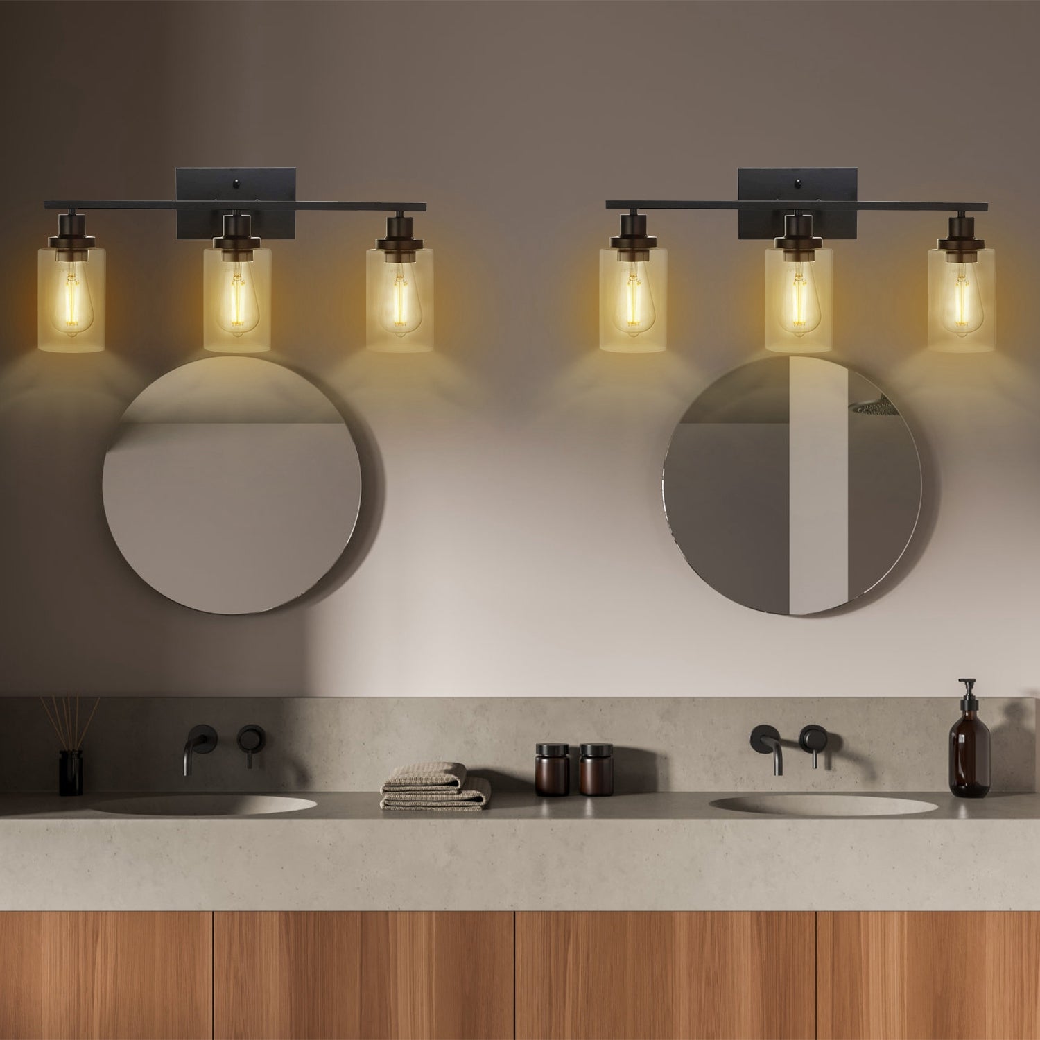 3 Light Wall Sconce Black Glass Vanity Lamp Modern Fixture