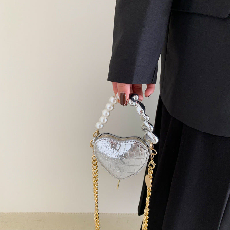 Mini Love Shape Pearl Handbag Cute Chain Shoulder Messenger Bag