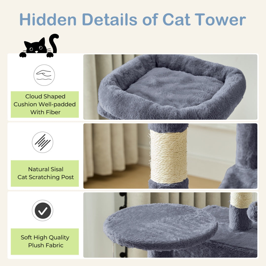 44-Inch Multi-Level Cat Tree Tower with Hammock & Sisal Scratching Posts