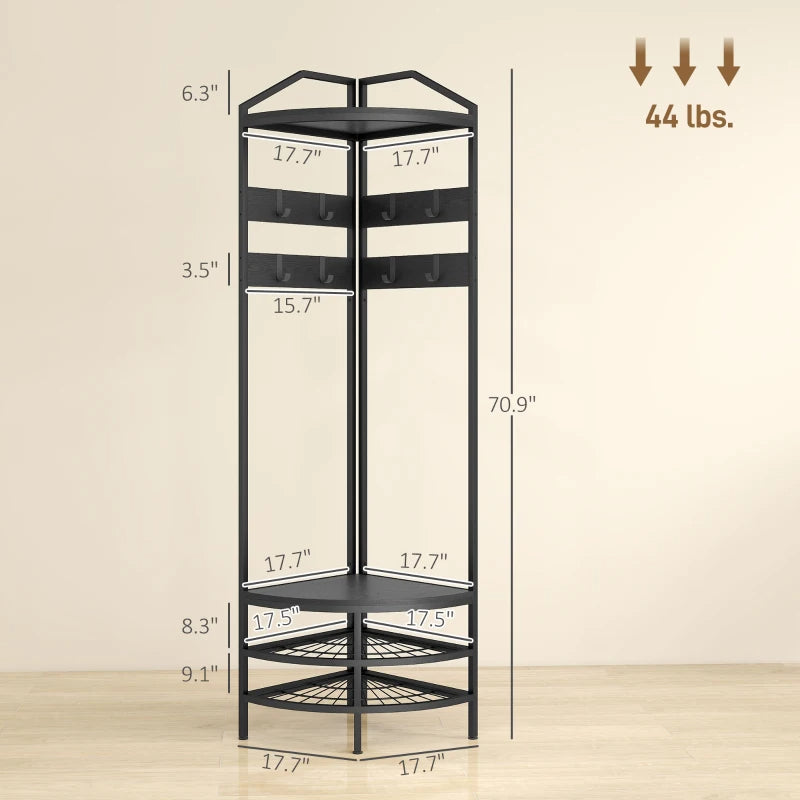 Industrial Corner Hall Tree Coat Rack with Shelves & Hooks
