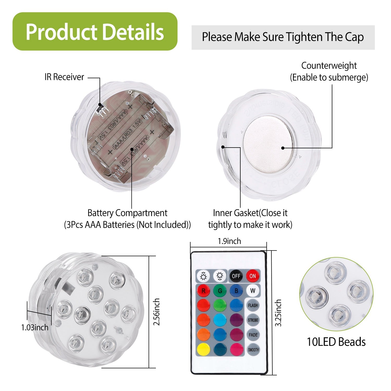 RGB Submersible Pool Lights Waterproof Remote LED Party Lights
