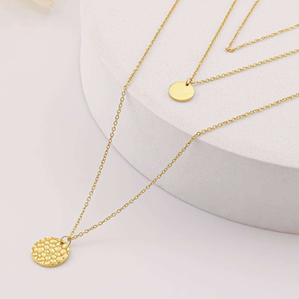Luxury Gold Layered Choker Necklace 14K Bar Coin Charm Set