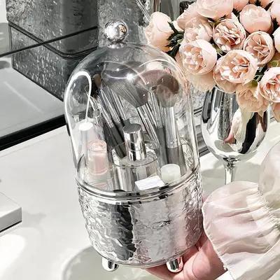 Large Capacity Makeup Brush Organizer Rotating Dustproof Holder