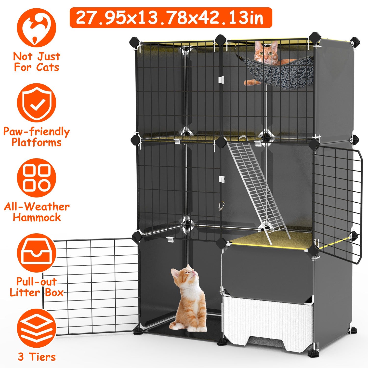 Premium 3 Tier Indoor Cat Cage with Hammock and Ladder