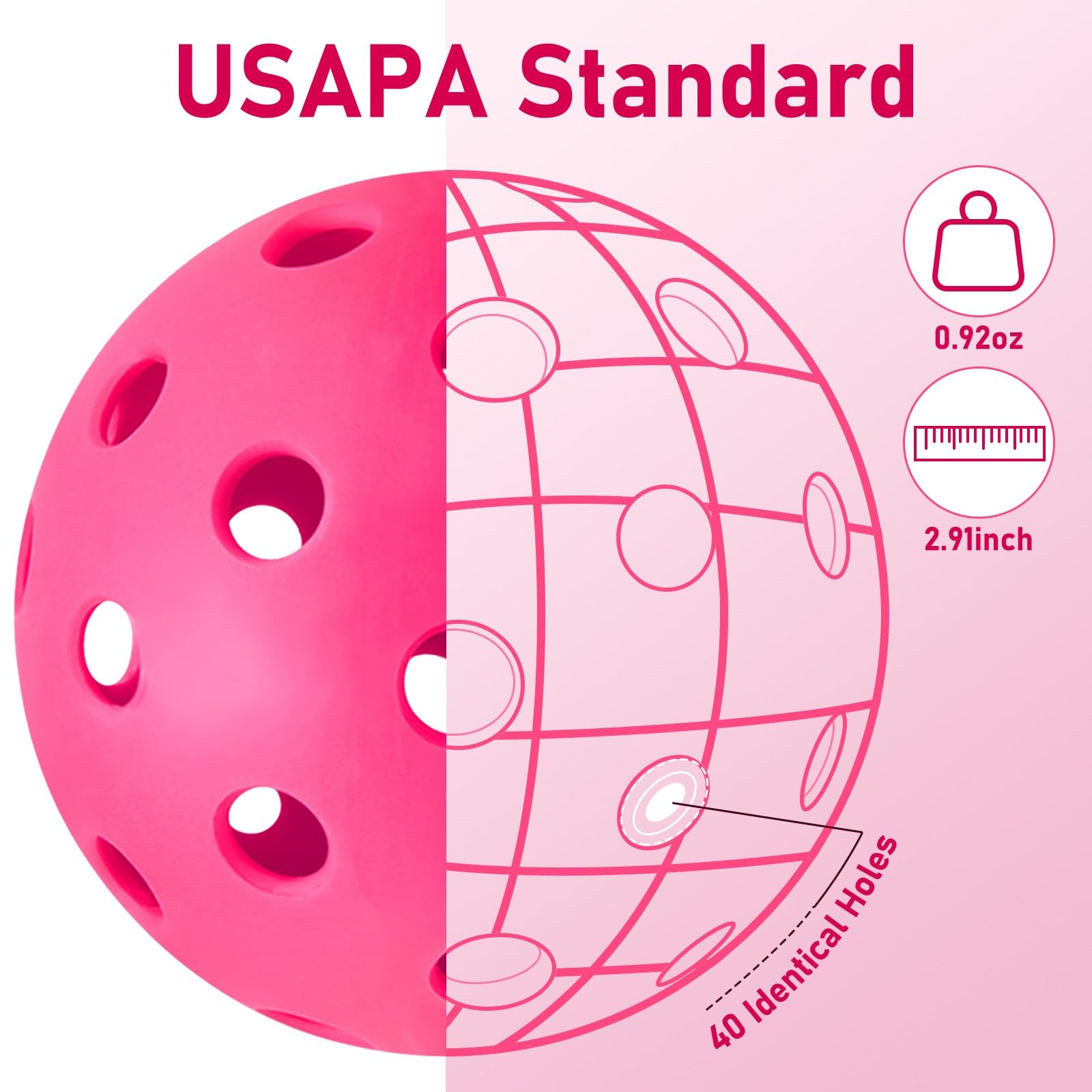 Outdoor Pickleball Balls 40 Holes Durable USAPA Approved Set