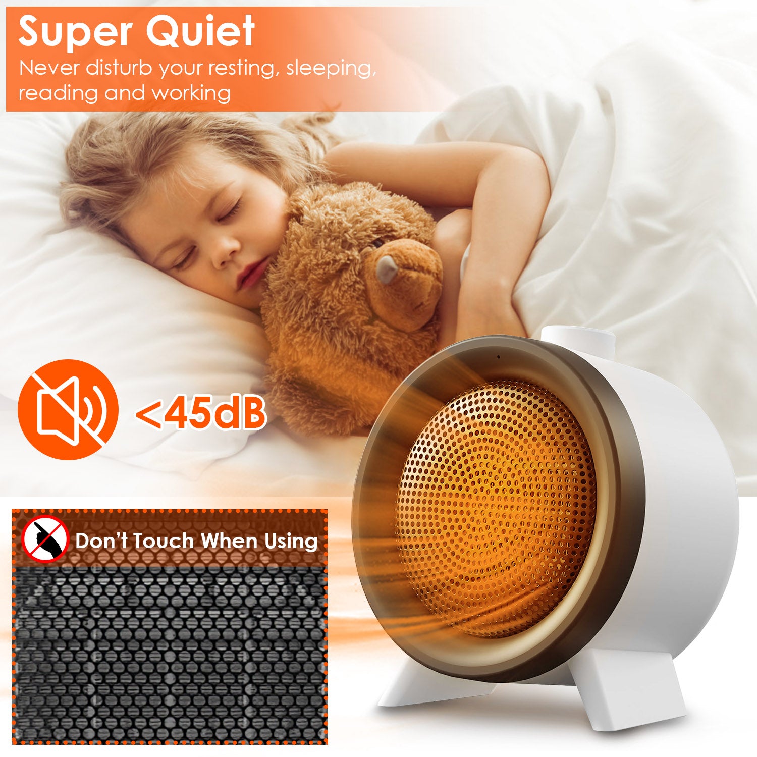 Portable Ceramic Space Heater 1000W Fast Heating Safety Fan