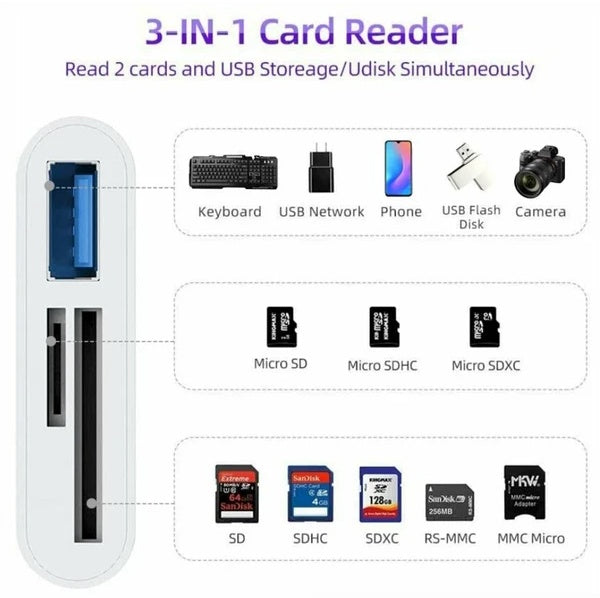 USB-C 3-in-1 Hub Adapter with SD Card Reader for MacBook & Laptop