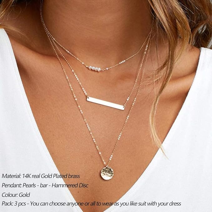 Elegant Layered Choker Necklace Set 14K Gold Y Pendant Chic