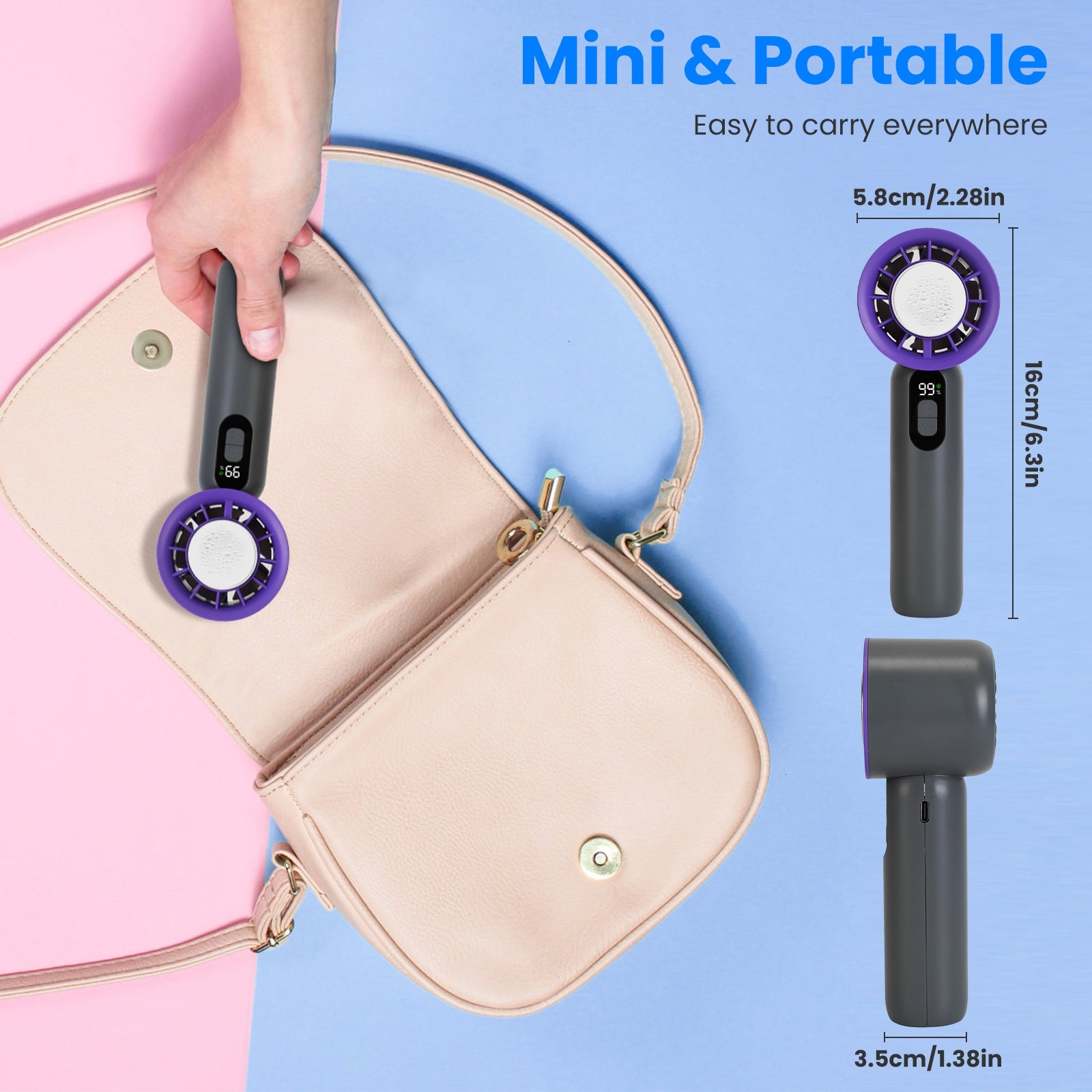 100 Speed Handheld Fan Ice Cooling Turbo LCD Rechargeable