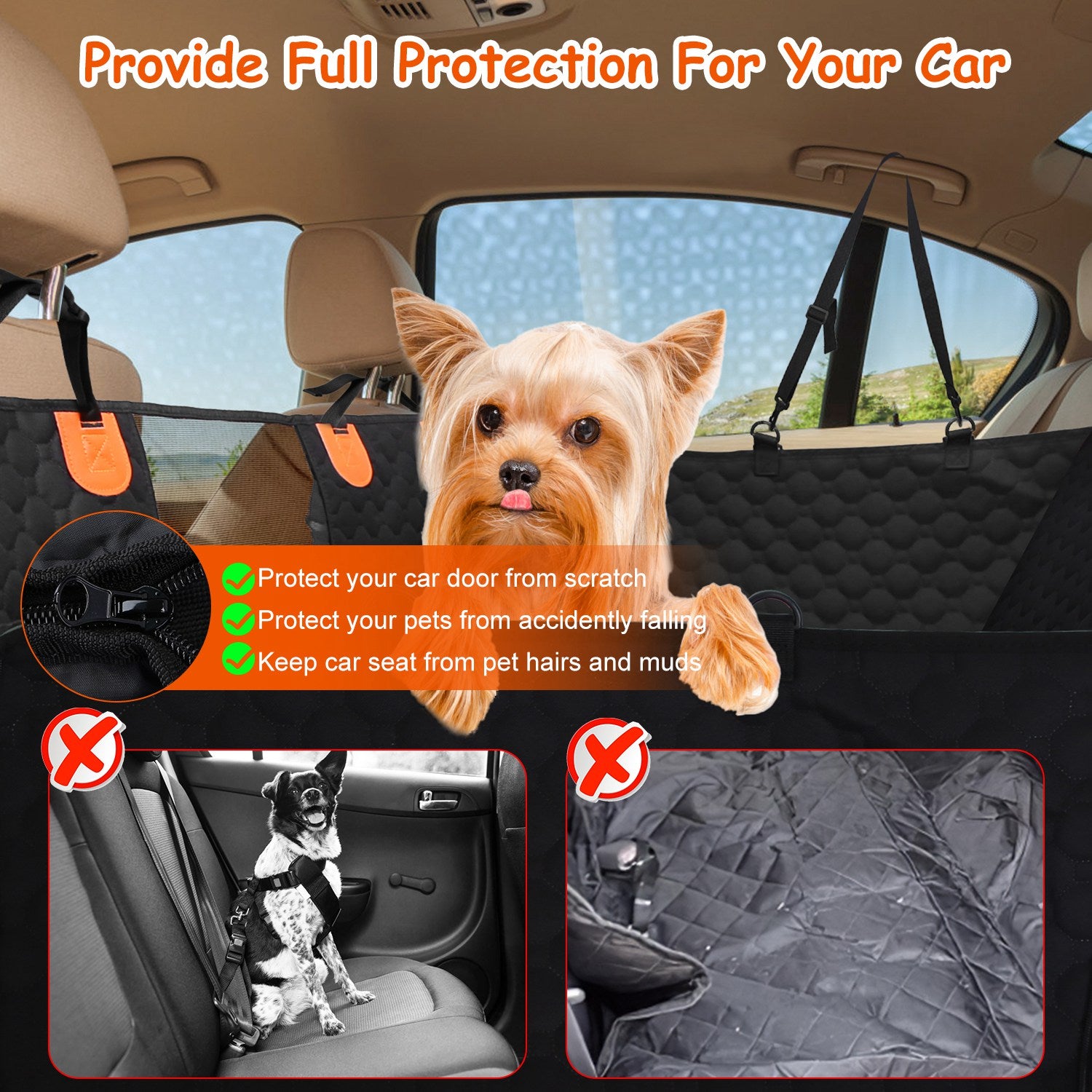 Dog Car Back Seat Cover with Mesh Window and Waterproof Protection
