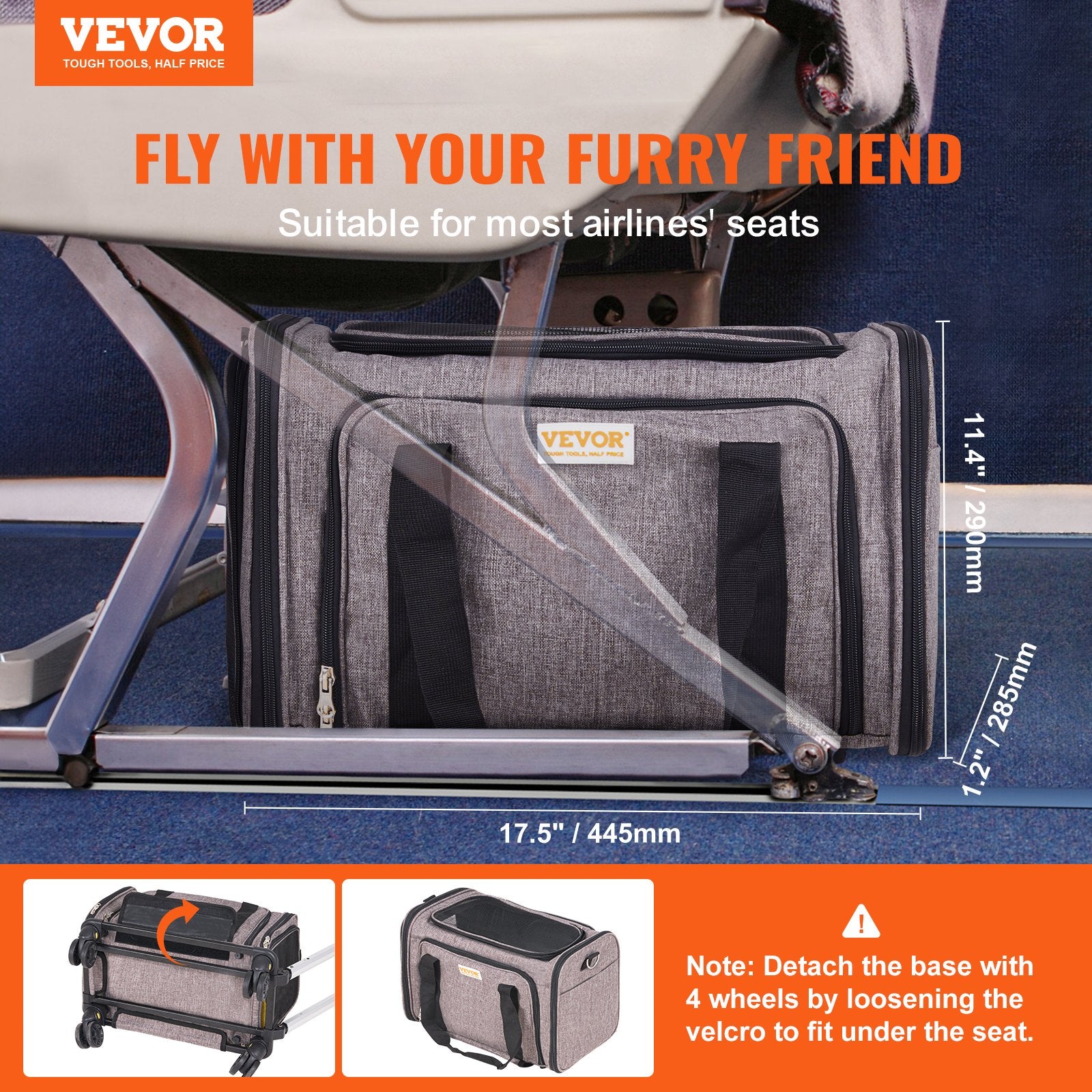 Airline Approved Rolling Pet Carrier with Wheels and Handle