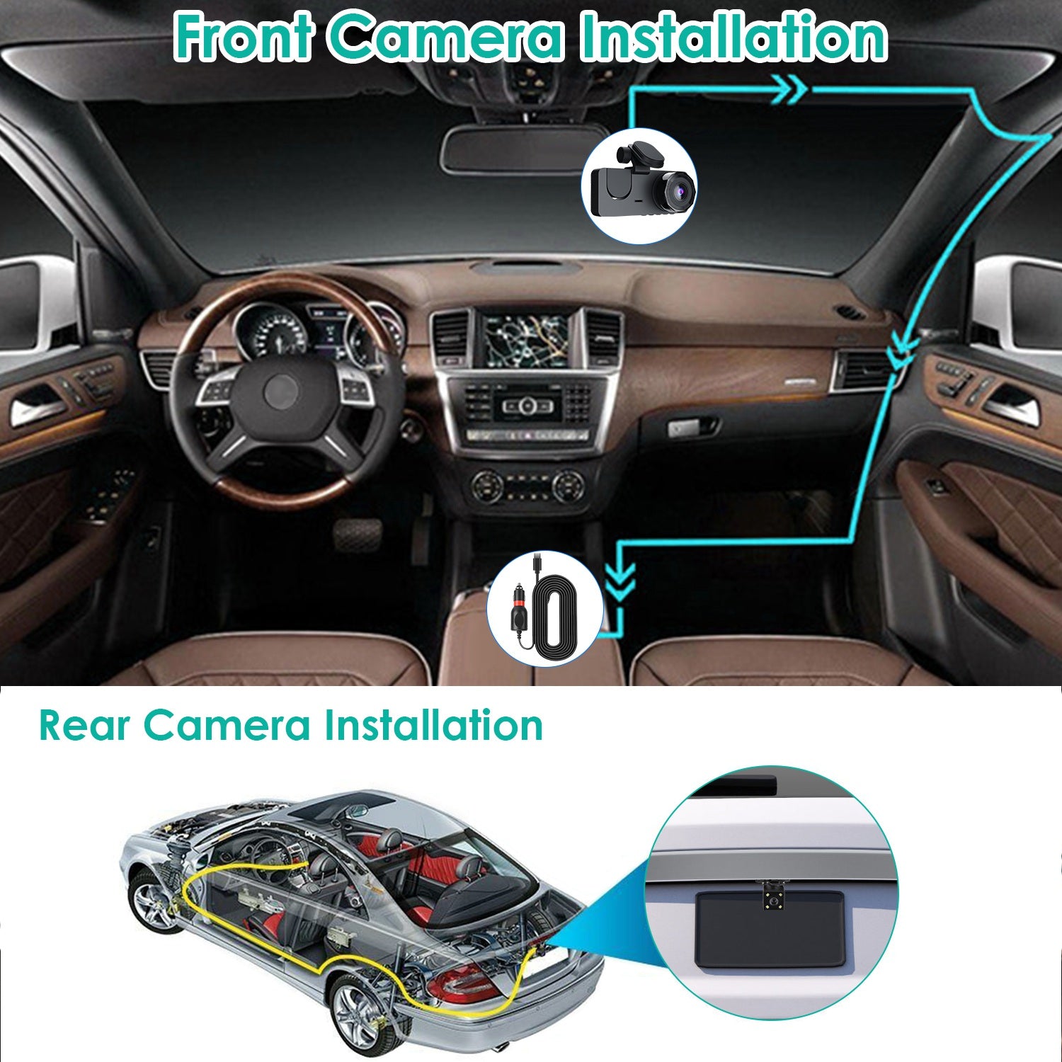 3 Channel Car Camera 1080P Dash Cam with 32GB Card