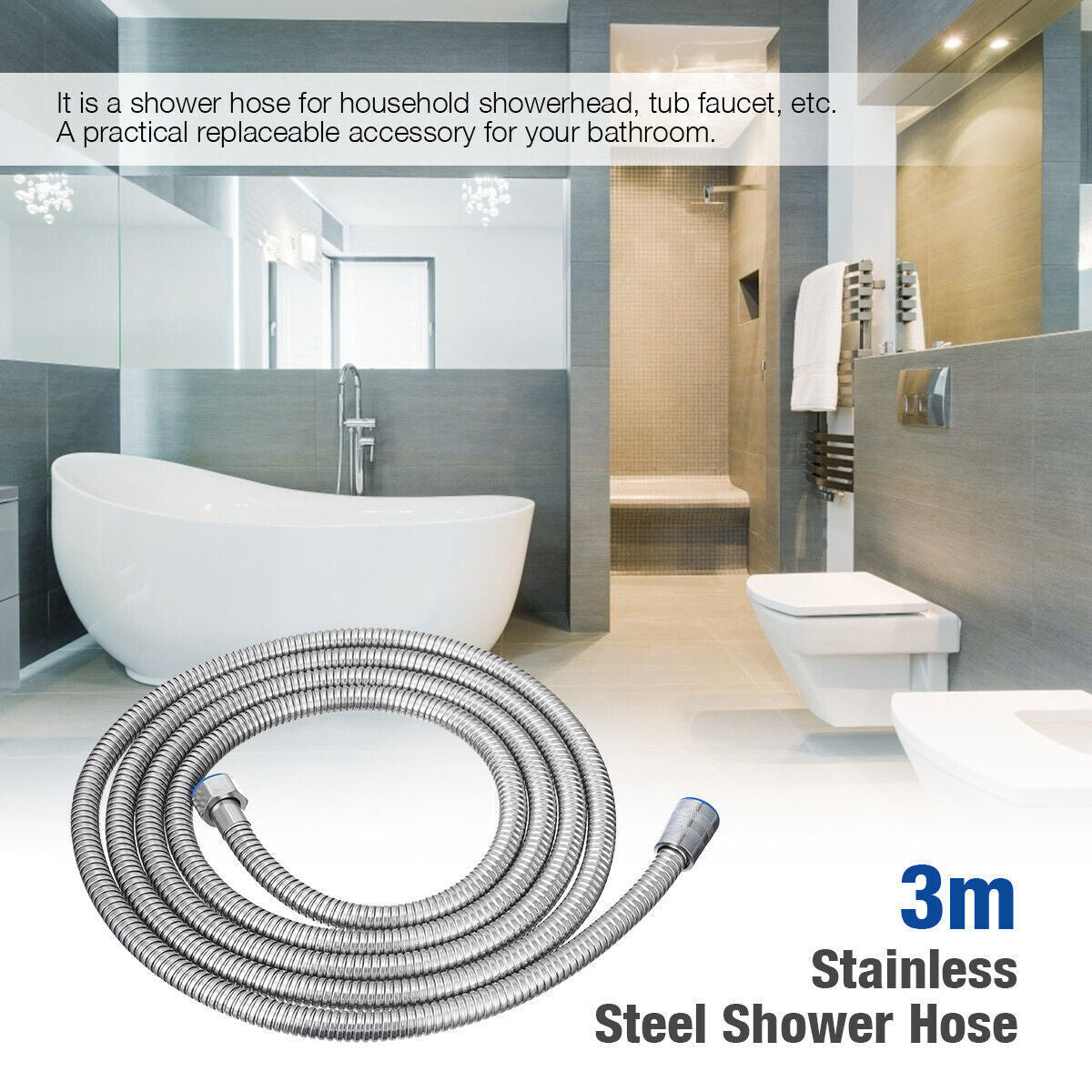 3m Stainless Steel Shower Hose Extra Long Anti-Twist 118 Inch