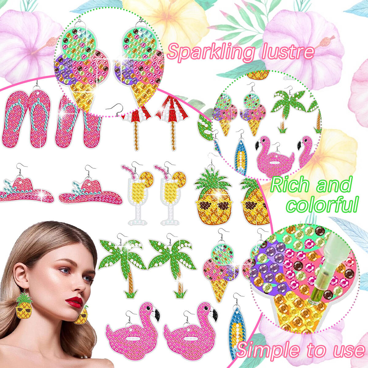 Premium Hawaii Theme Rhinestone Earrings Kit – DIY Colorful Set
