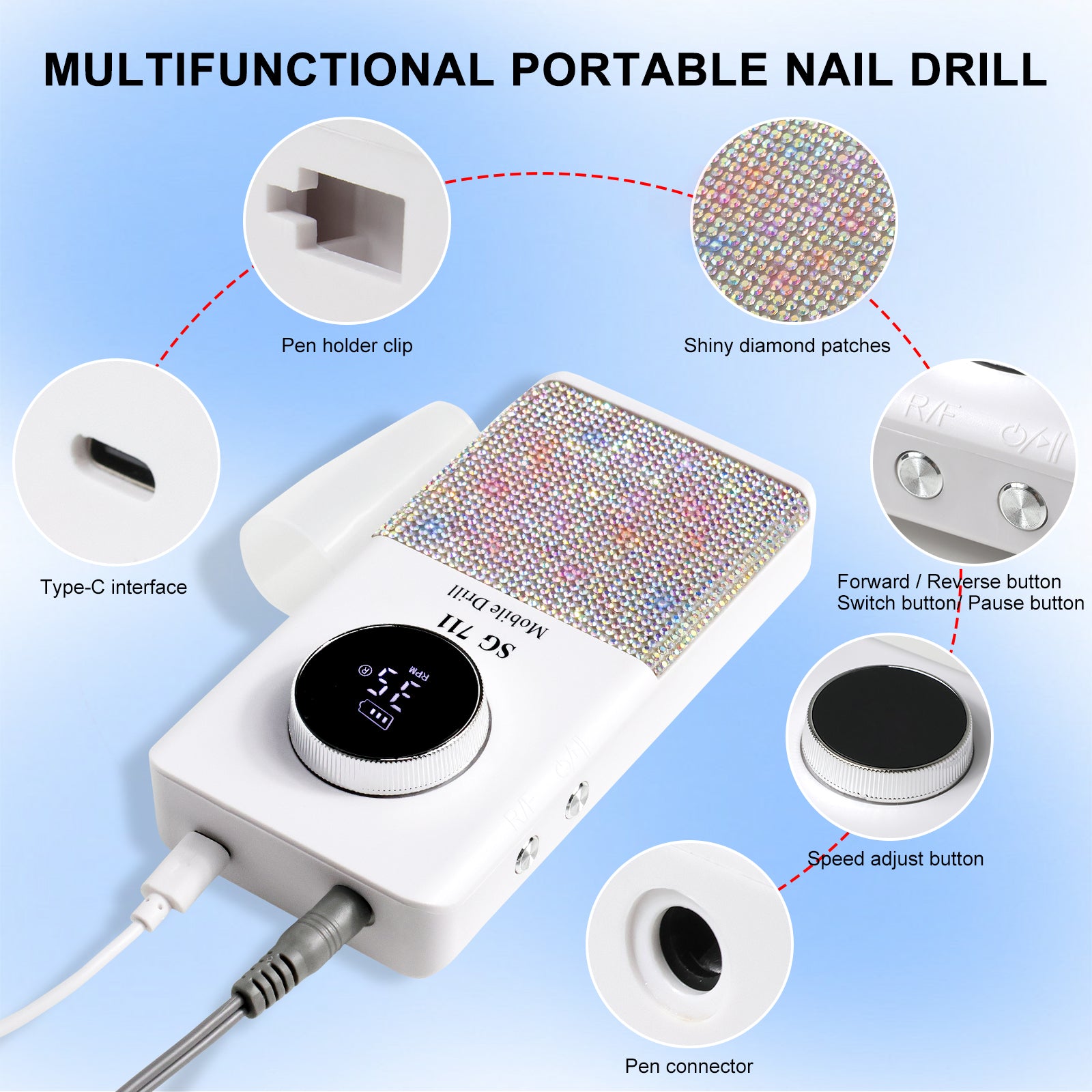 45000RPM Cordless Glitter Nail Drill Kit