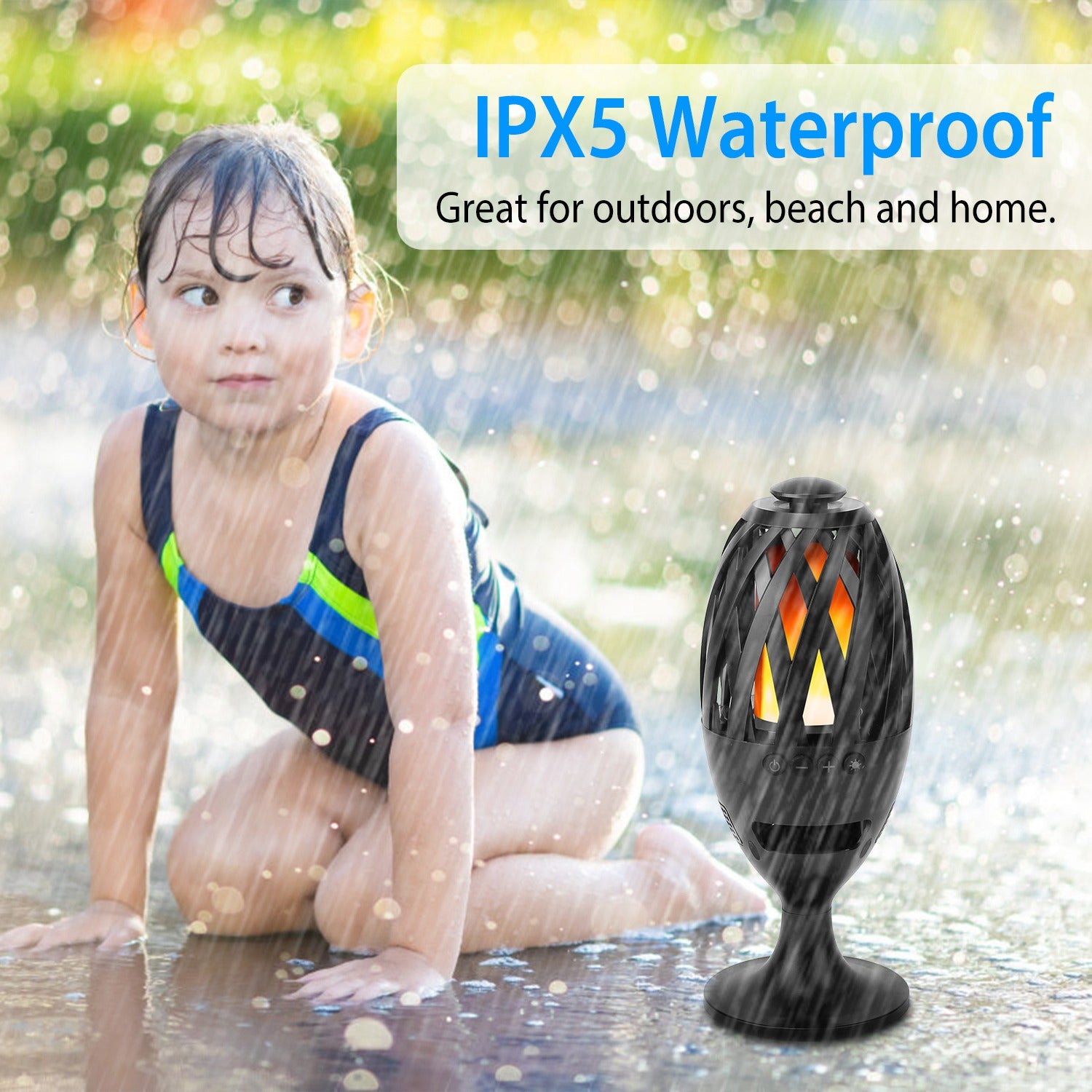 LED Flame Bluetooth Speaker Waterproof Outdoor Torch Light Bass