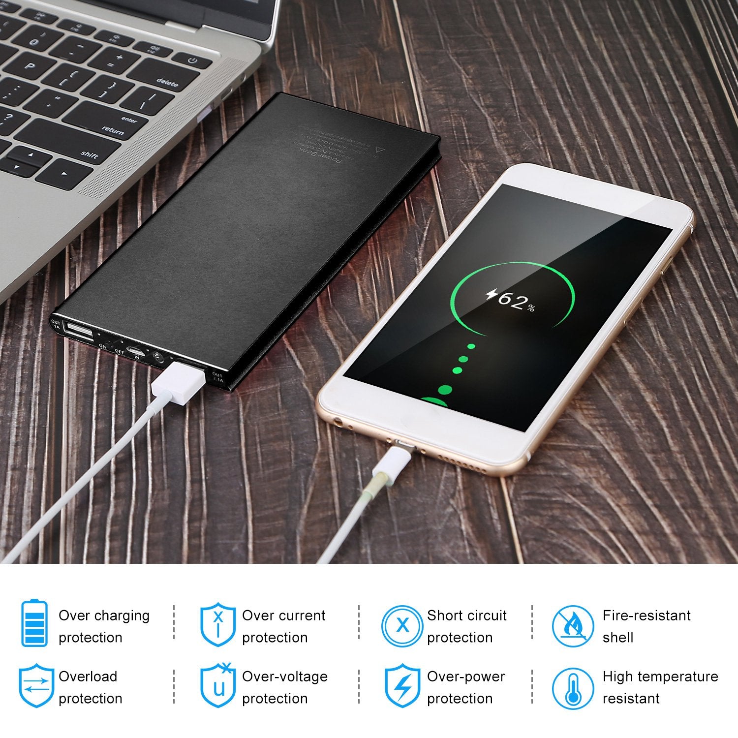 Ultra Thin Power Bank Fast Charging Dual USB Portable Charger