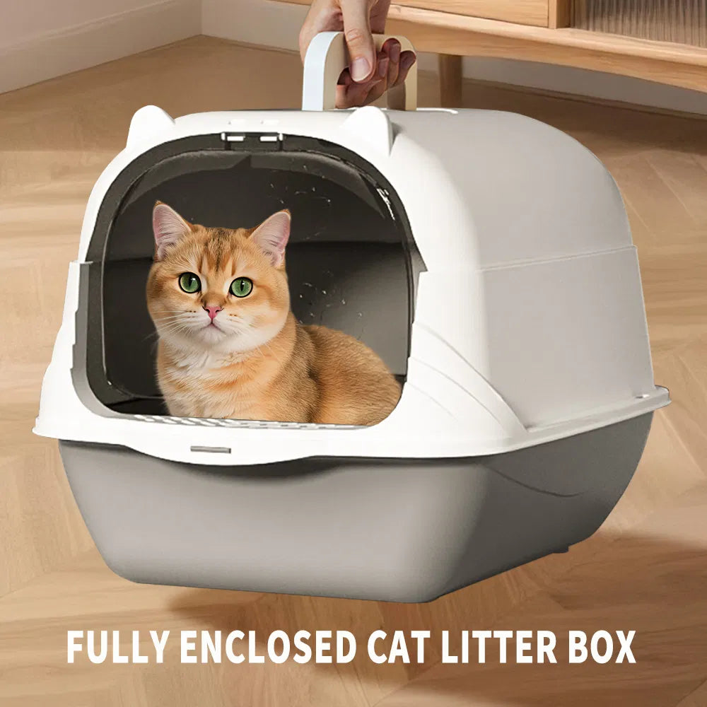 Fully Enclosed Cat Litter Box with Scoop & Litter Mat – Portable Odor Control Cat Toilet