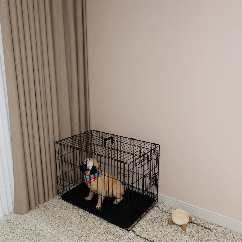 Ultimate 30 Inch Black Wire Dog Cage Secure Double Lock Design