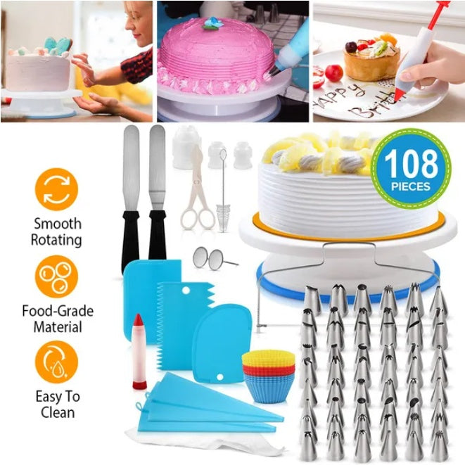 11 Inch Cake Turntable Set with 108 Decorating Tools Kit