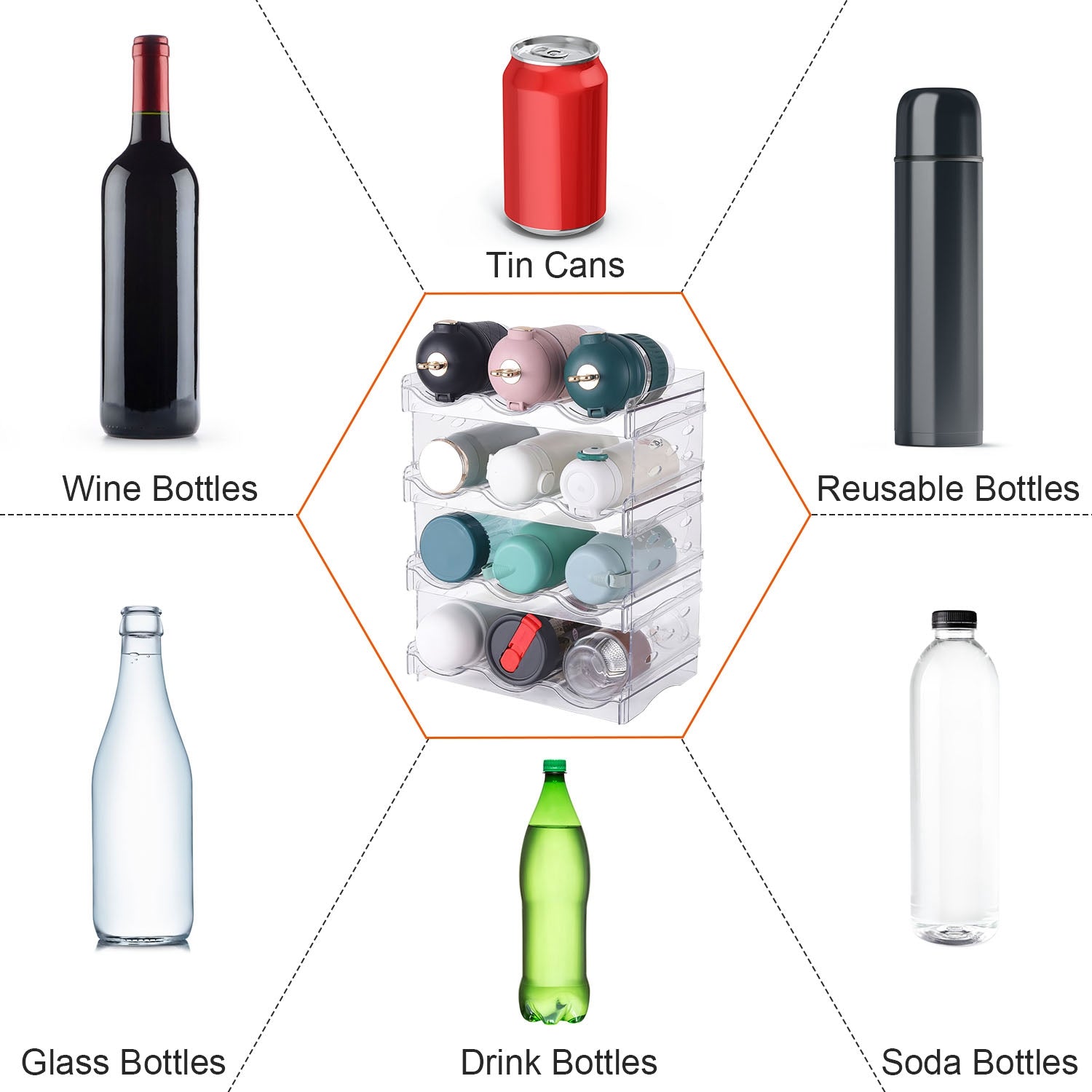 4 Tier Bottle Storage Holder 12 Bottles Stackable Organizer
