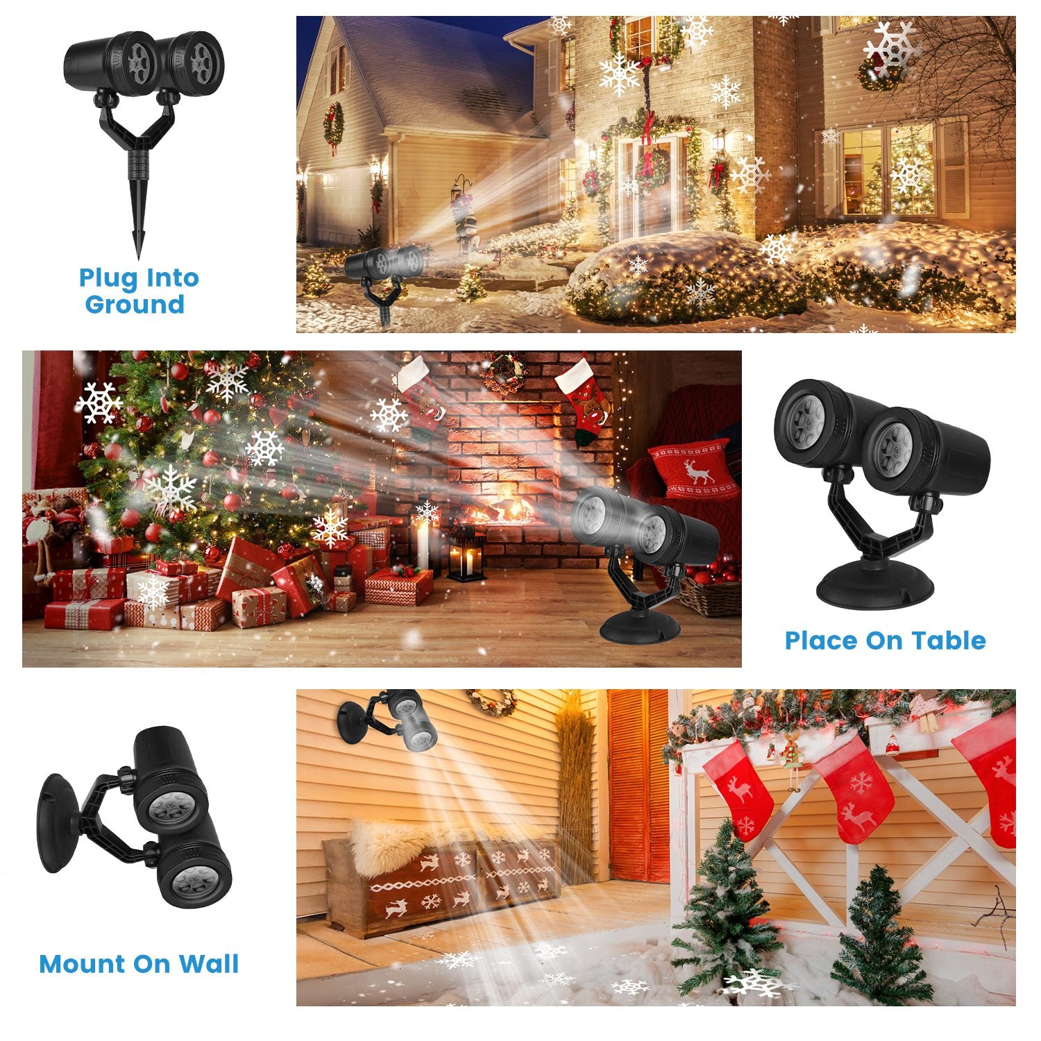 Magical Snowflake LED Projector Light Waterproof Dual Head Xmas