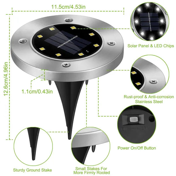 Solar Ground Lights Waterproof In-Ground Pathway Lights 4 Pack