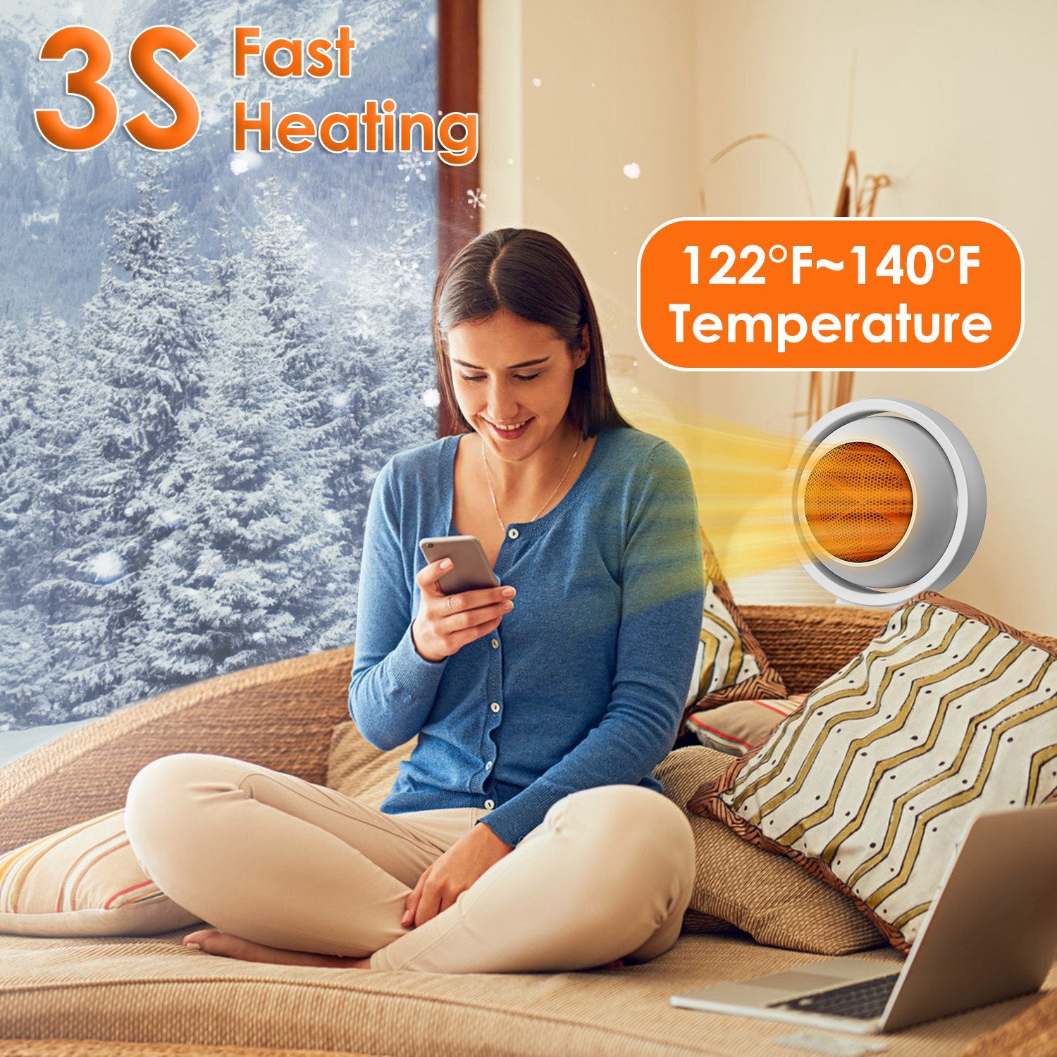 380W Space Heater Portable Desktop Electric Heater Fast Heating Safe Home Office Use