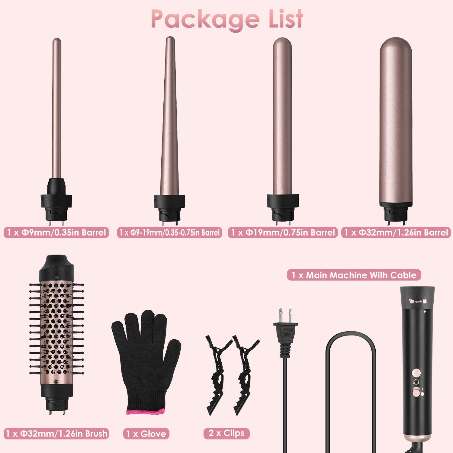 5-in-1 Curling Wand Set with Interchangeable Barrels & Heat