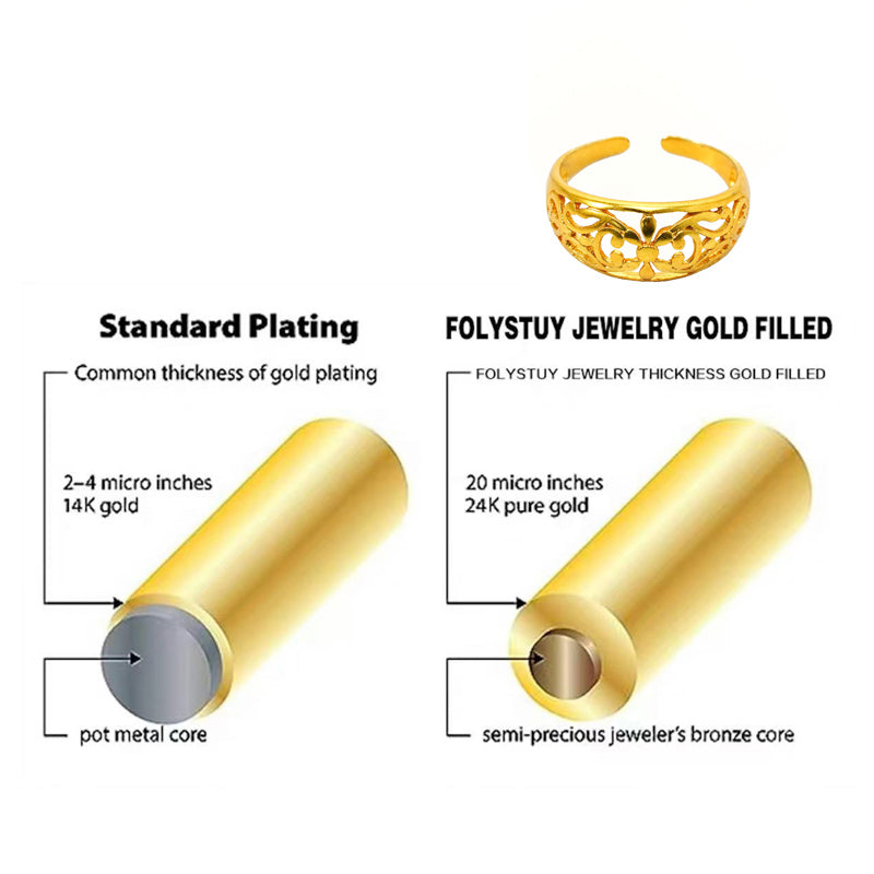 Luxury 24K Gold Flower Ring Adjustable Elegant Statement Band