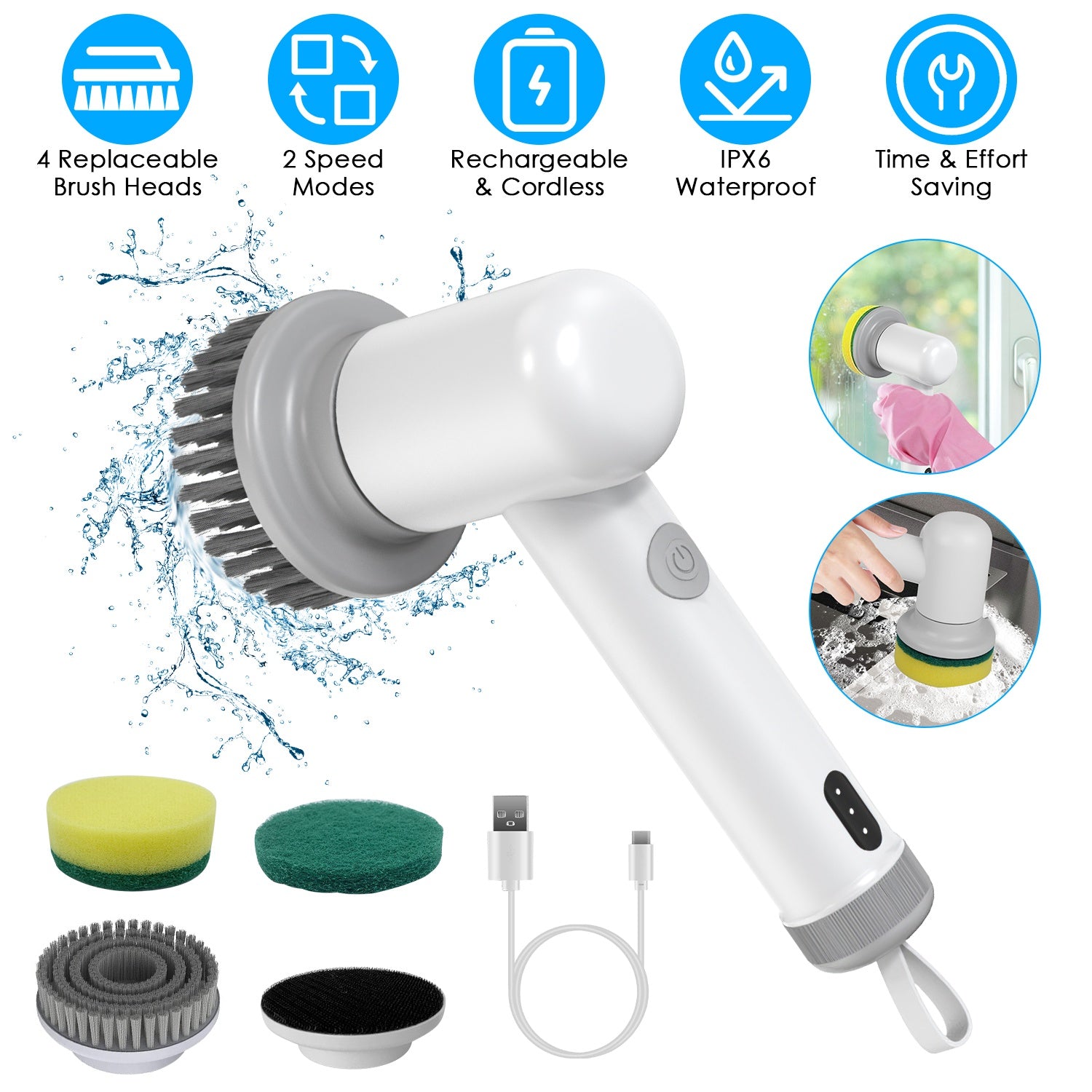 Electric Handheld Spin Scrubber Cordless Cleaning Brush