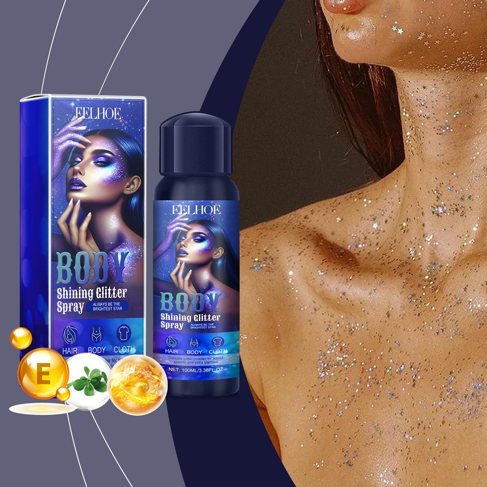Eelhoe Glitter Highlighter Spray Long Lasting Shimmer Body Mist