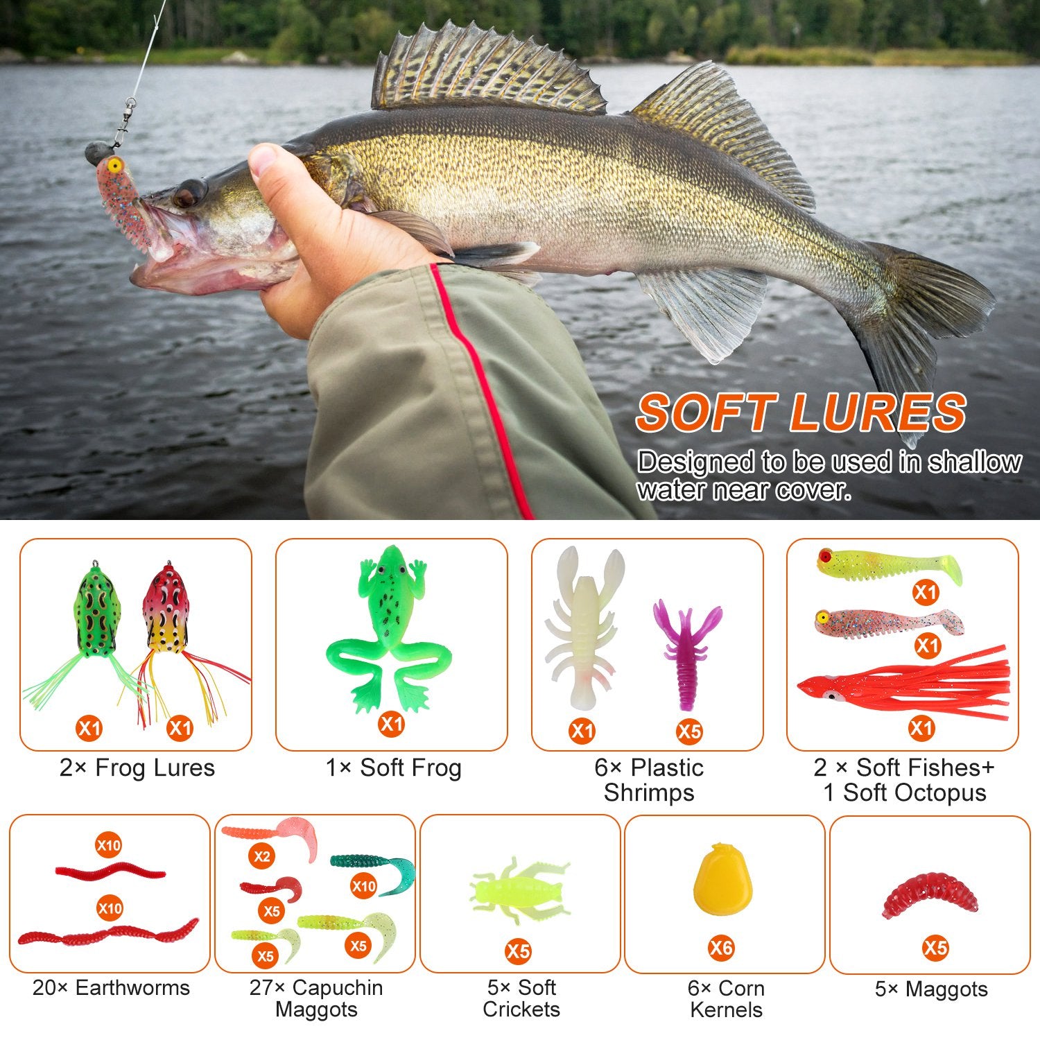375pcs Fishing Lures Kit with Tackle Box for Freshwater & Saltwater