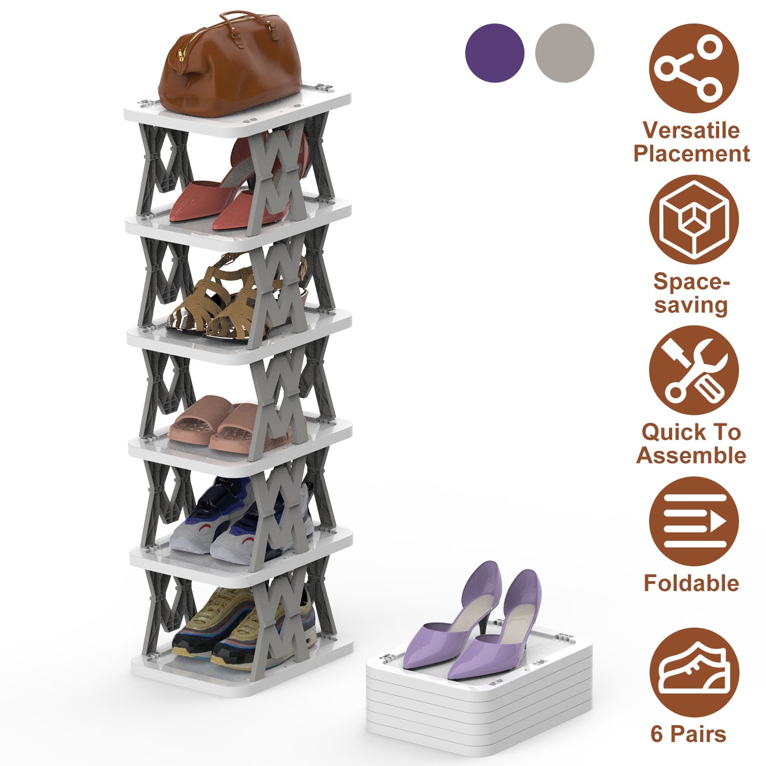 Space Saving 6-Tier Foldable Shoe Rack Narrow Storage Organizer