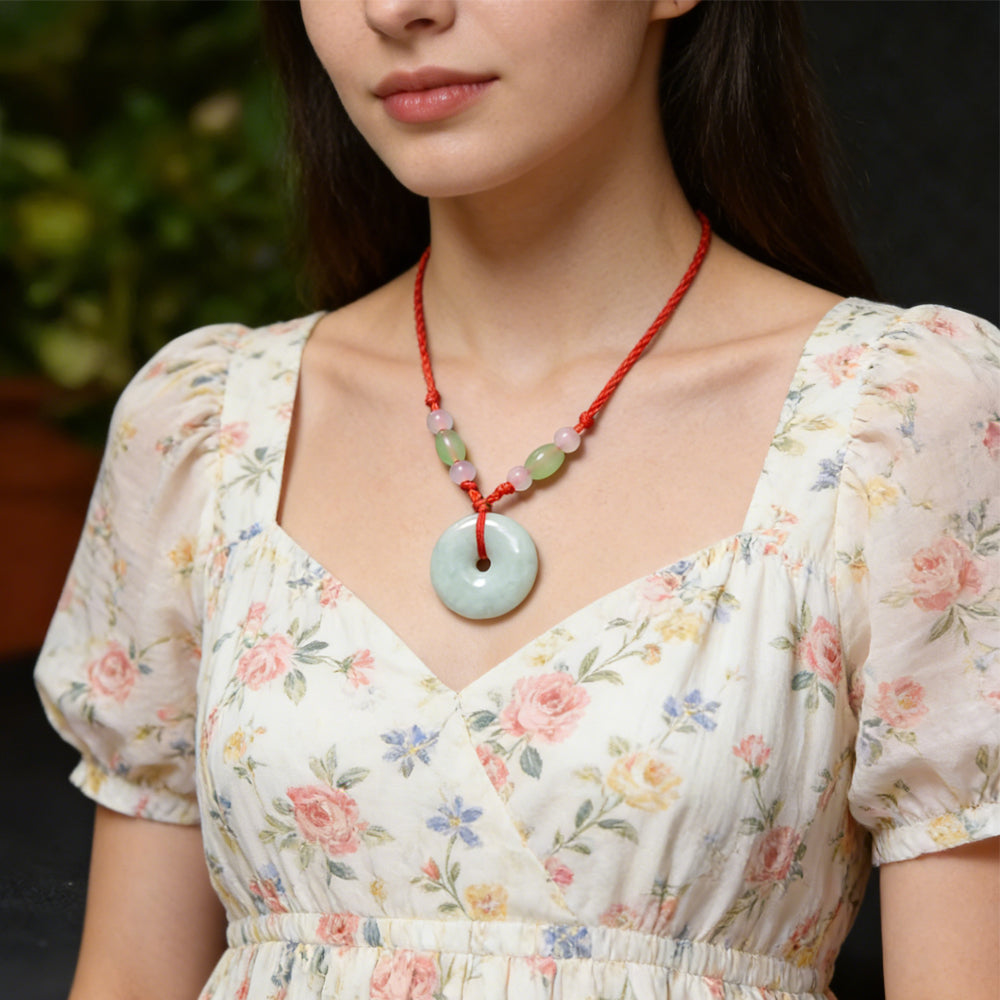 Natural Jade Peace Donut Necklace Healing Crystal Lucky Charm