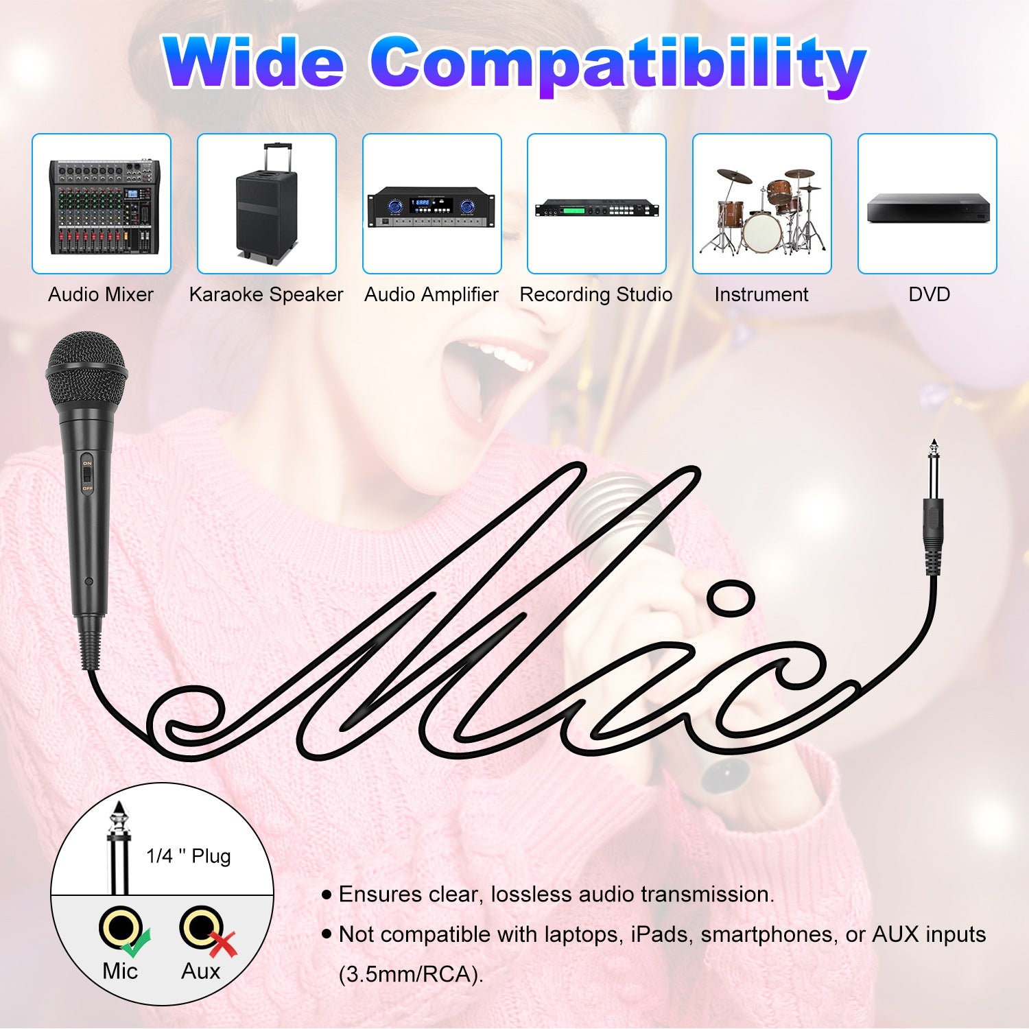 Wired Dynamic Cardioid Microphone 6.35mm Karaoke Studio Mic
