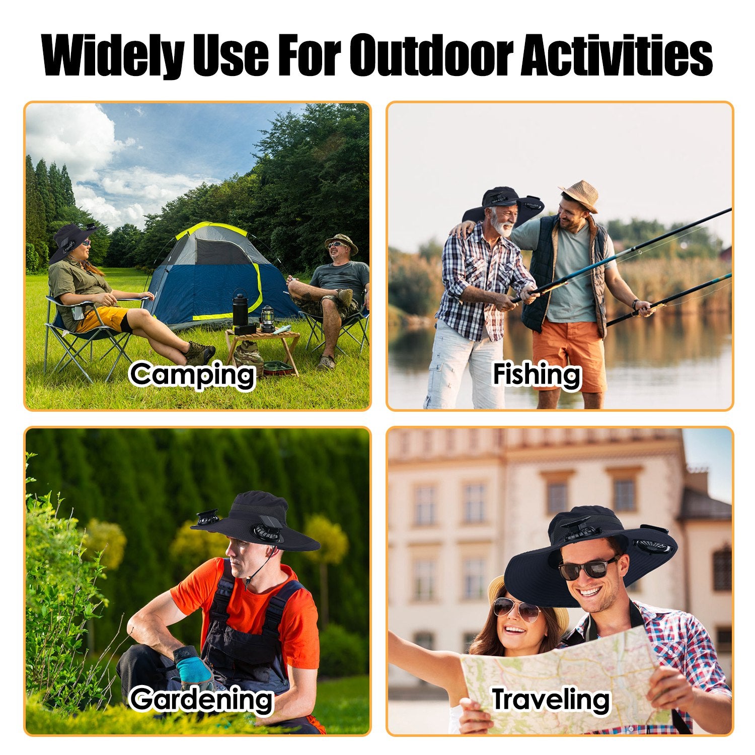 Outdoor Wide Brim Sun Hat with Solar Fans UPF50 Cooling Hat