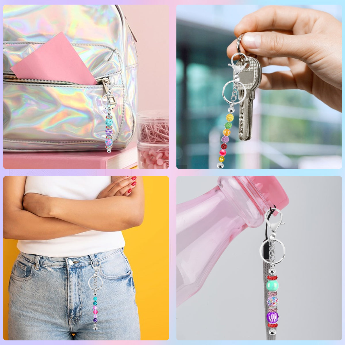 Premium 60Pc Beadable Keychain Kit Metal DIY Craft Accessories