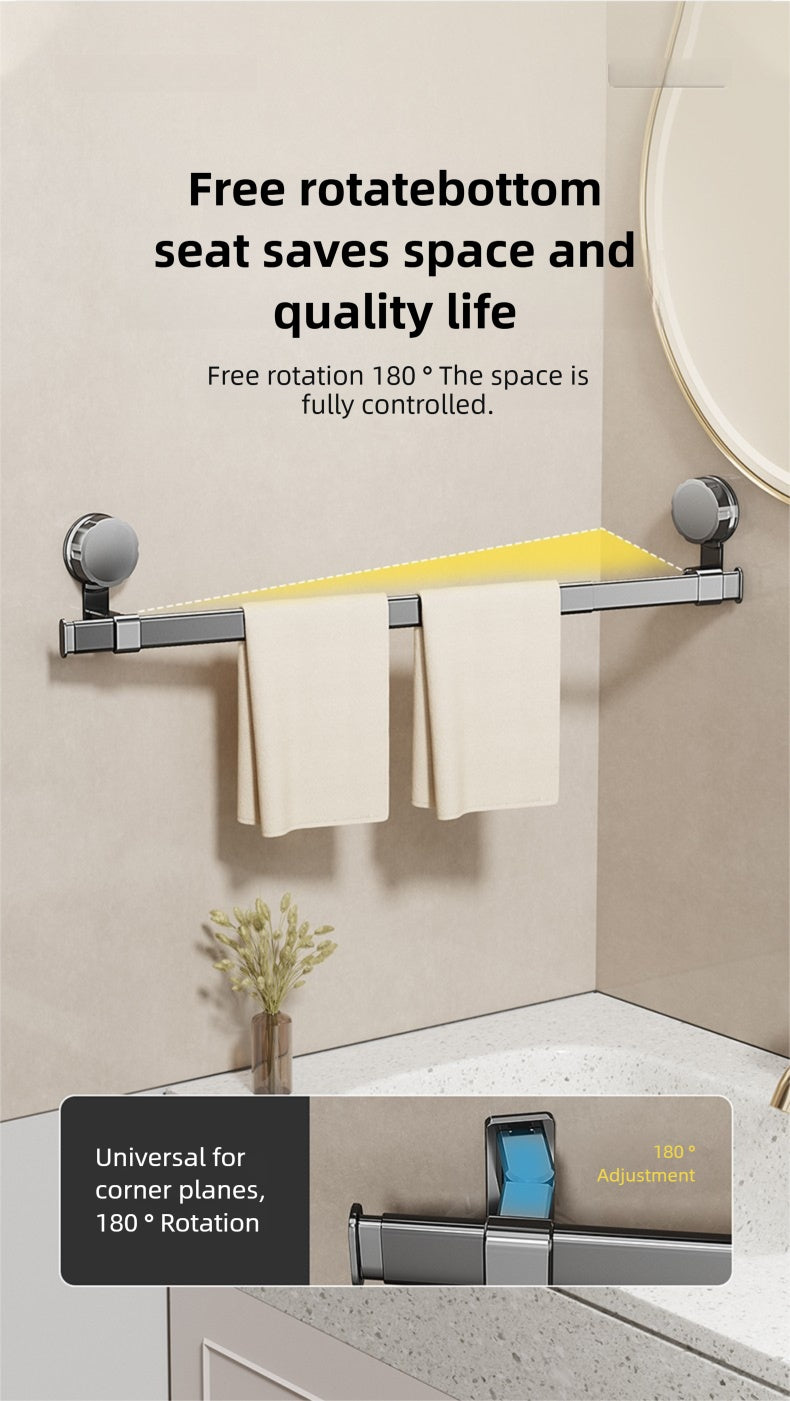 Adjustable Suction Cup Towel Rod No Drill Space Saving Rack