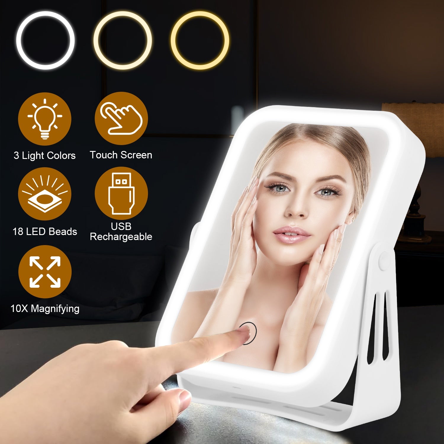 10X Lighted Makeup Mirror USB Rechargeable Travel Touch LED