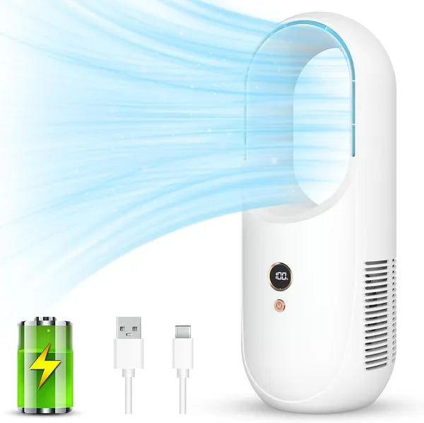 Portable Bladeless Desk Fan Rechargeable 6 Speed Quiet Cooling