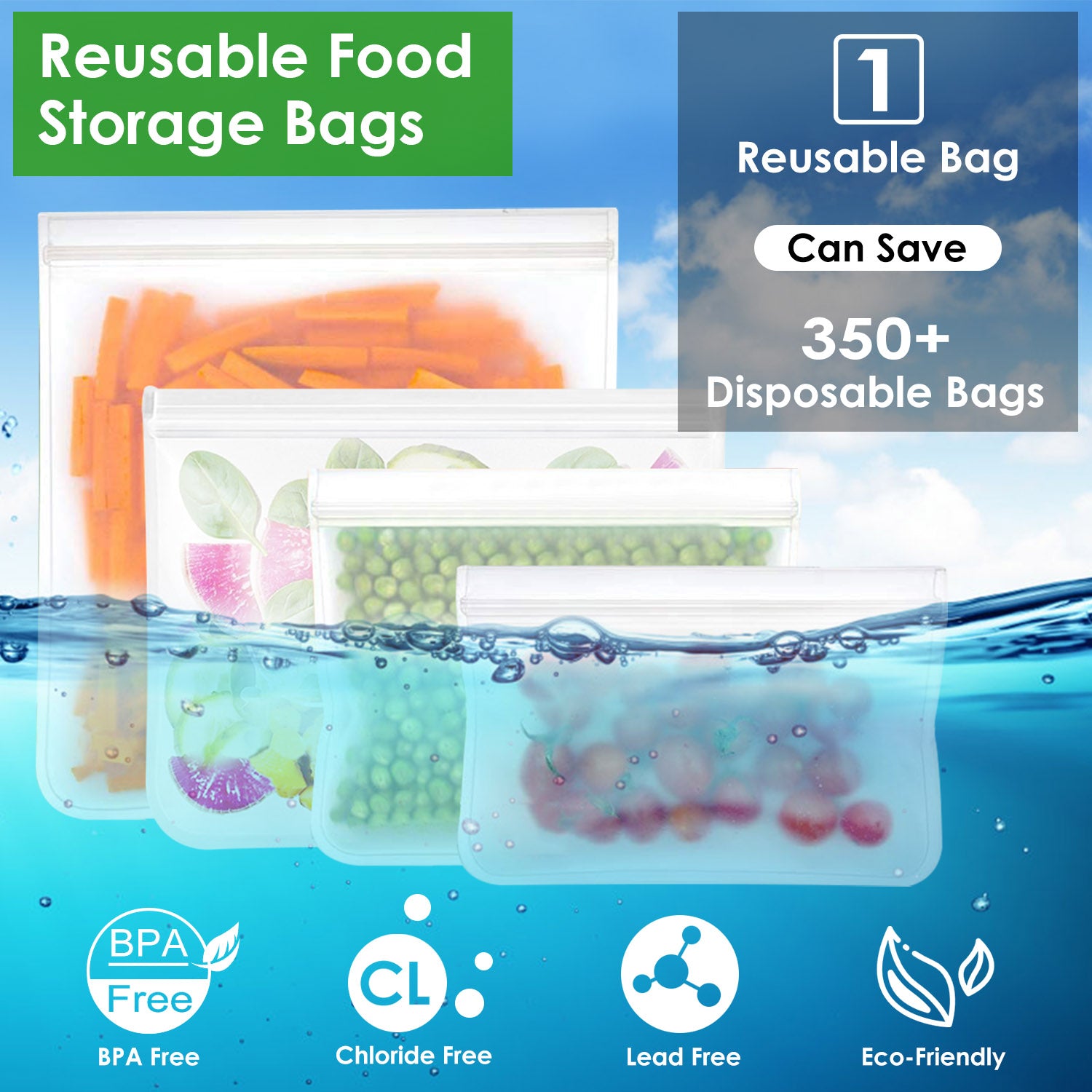 Reusable PEVA Food Storage Bags Set