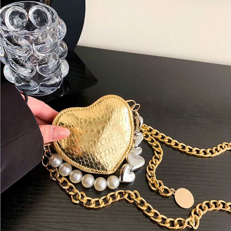 Mini Love Shape Pearl Handbag Cute Chain Shoulder Messenger Bag